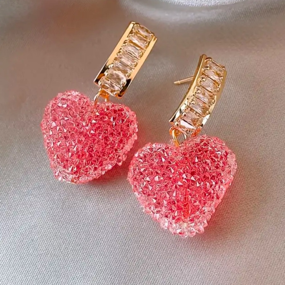 Sugar Candy Crystal heart drop earrings. New. - Picture 4 of 9